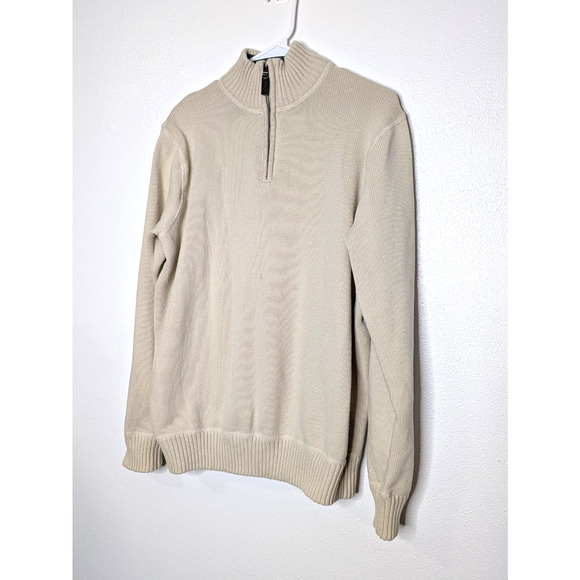 Eddie Bauer Sweater Mens Size Large Beige Cotton 1/4 Zip Knit Ribbed Pullover - Picture 3 of 9